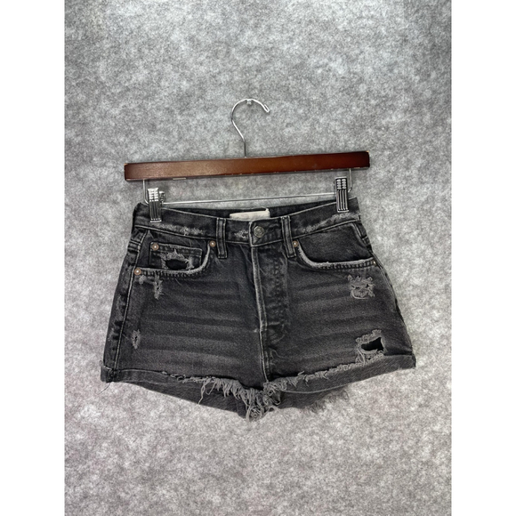 We The Free Pants - We The Free Shorts Womens 24 Black Distressed Denim Cutoff High Rise Raw Hem